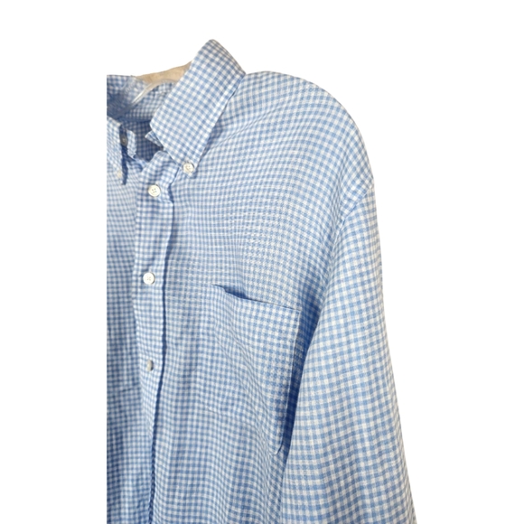 Brooks Brothers Regent Gingham Irish Linen Long Sleeve LARGE Baird McNutt Blue - Picture 4 of 7